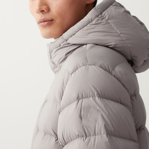 Veste matelassée longue unisexe en coton avec capuche, coupe-vent décontractée pour l'hiver, col montant, fermeture éclair, couleur unie, polyester - Product Image 2