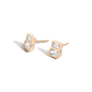 ต่างหูเพชรทรงบาแก็ตต์สั่งทำพิเศษ ประดับเพชรแล็บโกรว์ ทอง 14K 18K ทรงเรขาคณิตแบบสองเม็ด ติดขอบแบบ Bezel Set ขายส่ง - Product Image 1