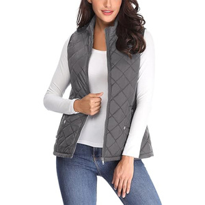 <b>Women's</b> Casual Quilted Vest Stand Collar Zipper Up Sleeveless <b>Waistcoat</b> Windproof Puffer Jacket Solid Grey - Product Image 6
