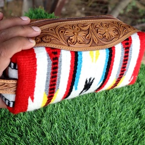 Toiletry Hand Tooled Saddle Blanket Fabric Genuine Leather Western Women Bag Handbag Purse Wholesale Aztec <b>Shaving</b> <b>Kits</b> - Product Image 1