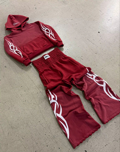 Ensemble sweat à capuche court et pantalon de survêtement large personnalisé 2-en-1 – Mélange de coton écologique de qualité supérieure, streetwear uni, logo marque privée - Product Image 4