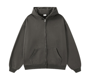 Mens <b>Black</b> Zip Hoodie <b>Sweatshirt</b> Oversized Fit Solid Color Casual Hooded Jacket Full Zip Front Pocket Breathable Fleece Cotton - Product Image 2