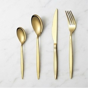Ensemble de couverts modernes en or mat, résistant au lave-vaisselle, vaisselle de mariage, couverts en métal, cuillère, fourchette, couteau, 4 pièces - Product Image 1