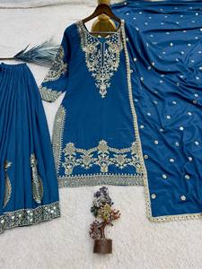 Lehenga Choli indien traditionnel bleu avec dupatta brodé, robe ethnique pour femmes, longueur cheville - Product Image 5