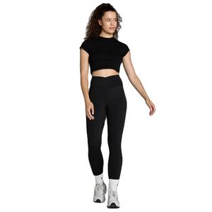 Haut court noir à manches courtes pour femme, col rond, tricoté, couleur unie, style minimaliste, coupe ajustée, à porter en toutes saisons - Product Image 3