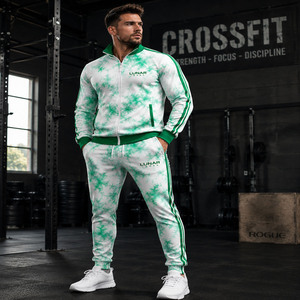 Ensemble de survêtement d'hiver personnalisé pour homme, sublimation vert tie-dye, fermeture éclair intégrale, 100% polyester polaire, écologique, respirant, vêtements de sport - Product Image 2