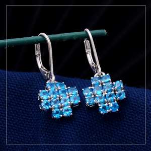 Neon Blue Apatite Dangle <b>Earrings</b> 925 Sterling <b>Silver</b> Handmade Gemstone Jewelry Elegant Gift For Women - Product Image 1