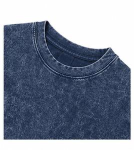 เสื้อยืดคอกลมแขนสั้นทรงโอเวอร์ไซส์สำหรับผู้ชาย สีน้ำเงินล้วน ผ้าฝ้ายถัก 100%  โลโก้ด้านหน้า ผ้ากันยับ - Product Image 3
