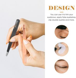 Ensemble de pinces à sourcils courbées en acier inoxydable sans soudure, étui en PU, pointes inclinées, pinces de précision durables pour une épilation classique - Product Image 4