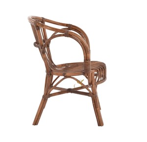 Antique Brown <b>Rattan</b> Dining <b>Chair</b> with Armrests Handcrafted Wicker <b>Tub</b> Armchair for Vintage Restaurant Cafe Hotel Furniture Shop - Product Image 3