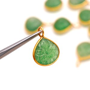 Pendentif en forme de fleur de quartz vert fraise AAA, charme en argent sterling 925, pierre précieuse sculptée à la main, pendentif en forme de cœur pour la fabrication de bijoux, 12 mm - Product Image 2