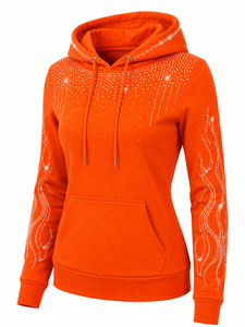 Sweat-shirt décontracté pour femme, style streetwear hiver, éco-responsable, avec fermeture éclair, logo frontal, strass étincelants, manches longues, doux - Product Image 6