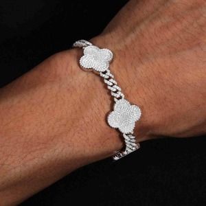 Pulsera de Eslabones Cubanos de Plata de Ley 925 con Moissanita y Diamantes, Joyería Fina al por Mayor, de Moda, de Marcas de Moda - Product Image 1