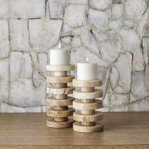 Natural Marble Ribbed Pillar <b>Candle</b> Holder <b>Set</b> Of 2 Elegant Stone Texture For Luxury Home Decor And Weddings High Quality - Product Image 3
