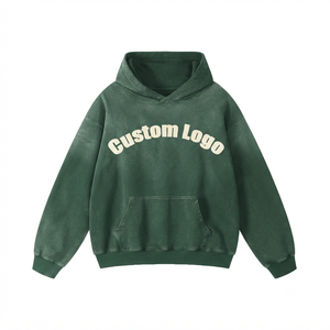 Unisex Heavyweight Cotton Fleece Zipper-Up Oversized Lined Hoodie Pocket Custom Embroidery Brand Logo Plain <b>Black</b> Puff <b>Men</b> - Product Image 1