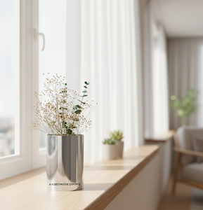 Vase en acier inoxydable moderne et écologique, finition miroir argenté, centre de table décoratif cylindrique pour mariage et salon - Product Image 4