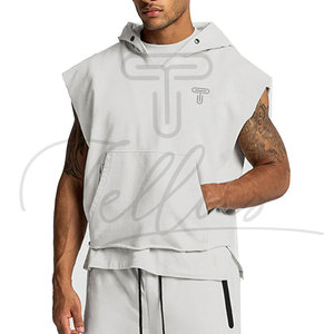 Sudadera sin mangas para hombre, de algodón, con capucha, colores sólidos, para otoño, tejido de punto, ecológica, de secado rápido y transpirable para entrenamiento. - Product Image 5