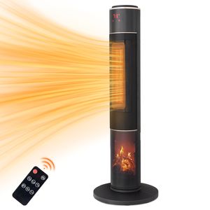 Stufa Elettrica Portatile a Torre da 33 Pollici con Fiamma 3D, 1500W, Termostato, Oscillazione a 60°, Timer e Telecomando per Uso Domestico - Product Image 2