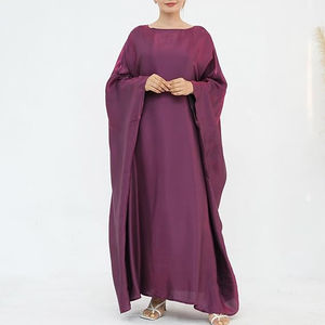 Abayas pour femmes et jeunes filles, couleur bordeaux uni, avec fermeture éclair frontale, style fantaisie, traditionnel, élégant, longueur au sol, pour l'extérieur, style Dubaï, coupe oversize - Product Image 3