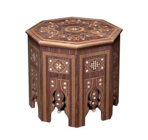 Table d'appoint octogonale marocaine artisanale en bois avec incrustations de nacre, design arabe, en bois massif, avec pieds amovibles - Product Image 2