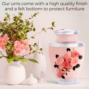 <b>Large</b> Adult Floral Cremation <b>Urns</b> Handcrafted Pink Rose Aluminum Funeral Memorial Decorative Metal Ashes Jars for Human Remains - Product Image 4