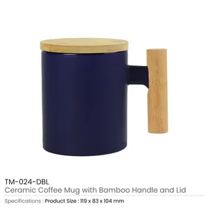 Mug à café minimaliste en céramique de 380 ml avec poignée et couvercle en bambou - Product Image 5