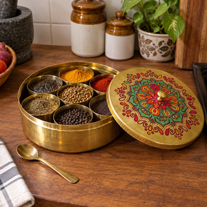 Vibrant Hand Painted Mandala Brass <b>Box</b> Round Indian Spice Container Decorative Kitchen Storage <b>Box</b> Wholesale Manufacturer - Product Image 3
