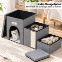 Escalier modulaire 4-en-1 pour animaux de compagnie avec espace caché, griffoir et rangement