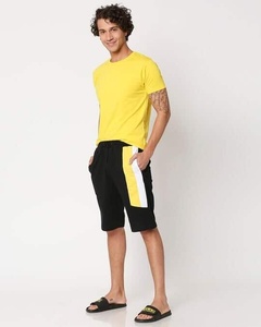 Pantalones Cortos Bermuda de Algodón Negro para Hombre con Raya Lateral Amarilla y Blanca, Cintura con Cordón, Ropa Deportiva Informal - Product Image 3