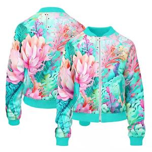 Chaqueta de satén de alta calidad para mujer, estampado Floral, tendencia de moda, cuello levantado, cremallera, sublimación personalizada, estampado, temporada de invierno, nailon - Product Image 6