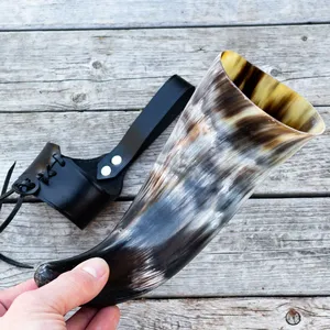 Cuerno Vikingo Tradicional de la Mitología Nórdica, Cuerno para Beber Hecho a Mano y Pulido con Soporte de Cuero, Taza Medieval, Auténtico Cuerno Vikingo Nórdico - Product Image 3