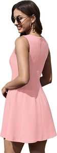 O-Neck Sleeveless A-Line Slim Mini Dress Solid Pink Casual <b>Summer</b> Breathable Knitted Spandex/Polyester - Product Image 6