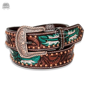 Ceintures perlées en cuir véritable avec strass en gros pour hommes avec sculpture à la main à bas prix - Product Image 2