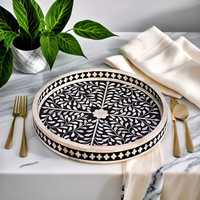 Plateau décoratif vintage en os incrusté de fleurs, grande taille personnalisée, noir et blanc, en résine MDF, pour la maison