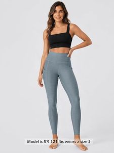 Women's Solid Athletic Knitted High Waisted Yoga <b>Leggings</b> <b>Pockets</b> Quick Dry Soft Breathable Tummy Control Non-See-Through - Product Image 5