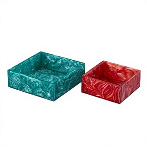 Juego de Tazones Apilables de Resina Ecológica de la Colección Hecha a Mano, Aptos para Lavavajillas, Color Verde Azulado y Rojo, Diseño Moderno para Regalo - Product Image 2
