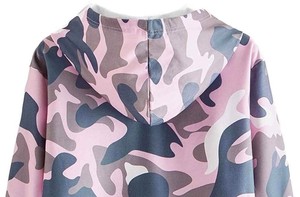 Sudadera con Capucha Corta de Camuflaje Rosa para Mujer, Manga Larga, Informal, Transpirable, de Poliéster Tejido, para Otoño - Product Image 3