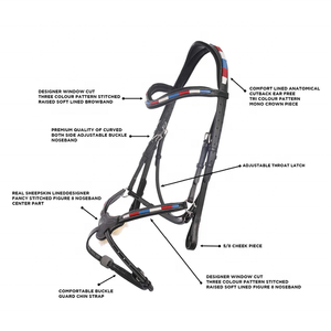 Brida de caballo triple Color rojo/azul/blanco, brida mexicana con rizos - Product Image 3