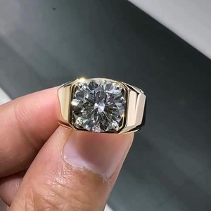 Anillo de Compromiso Vintage para Hombre, Chapado en Rodio con Oro Amarillo de 14K, con Diamante Cultivado en Laboratorio de 5 Quilates VS1, Corte Brillante, de Jain Casting Premium - Product Image 1