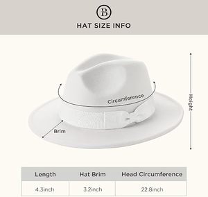 White Wool Fedora Hat Wide Brim Ribbon Band Unisex Formal Style Spring Summer Casual Adult 56-58CM - Product Image 6