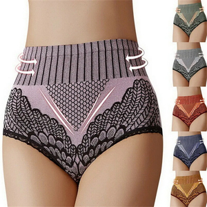 Women Mid-Rise <b>Thongs</b> Striped Lace <b>Seamless</b> Knitted Tummy Control Ultra-Thin Everyday Sexy Panties - Product Image 6
