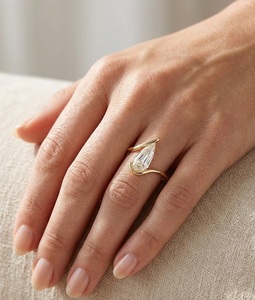 IGI Certified 2CT Pear Step Cut Lab Grown Diamond Ring Geometric <b>Wrap</b> Design Modern Sculptural Engagement Ring in 14K Solid Gold - Product Image 3