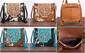 Bolso de Mensajero Estilo Bohemio Vintage, Hecho a Mano, con Flecos de Cuero Tallado a Mano, Diseño Occidental, Piel de Vaca, Estilo Gitano - Product Image 3