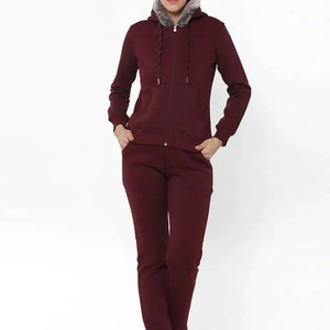 Conjunto Deportivo con Capucha para Mujer, Color Sólido, Manga Larga, Sudadera con Cierre Frontal, Pantalones, Traje Casual para Correr con Bolsillos Laterales - Product Image 1