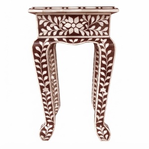 Último modelo de taburete con incrustaciones de nácar, mesa auxiliar redonda con patrón floral, mueble premium con incrustaciones de nácar para sala de estar y tocador - Product Image 2