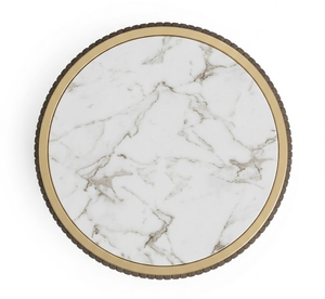 Nara Side <b>Table</b> <b>Solid</b> Mindi <b>Wood</b> with White Stone <b>Top</b> Round Nightstand Luxury End <b>Table</b> for Living Room Bedroom Furniture - Product Image 2