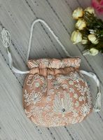 Sac Potli en Coton Brodé à la Main avec Broderie en Soie, Pochette de Luxe Ethnique à Cordon Coulissant, Cadeau de Mariage Indien