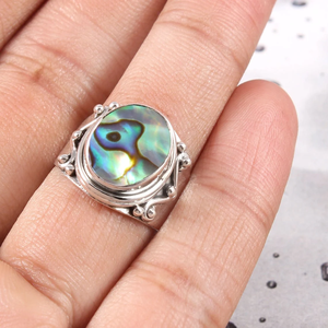 Vintage Cocktail Ring With Iridescent <b>Shell</b> Inlay 925 Silver Bezel Setting Unisex Everyday Wear - Product Image 6