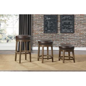 Set di 2 sgabelli da Bar girevoli in ecopelle marrone sedile girevole a 360 gradi con rifinitura marrone con struttura in legno massiccio - Product Image 3