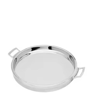 Bandeja de servir redonda de diseño moderno, gruesa y biselada, de metal cepillado, acero inoxidable, para exhibir bebidas en cafeterías. - Product Image 6